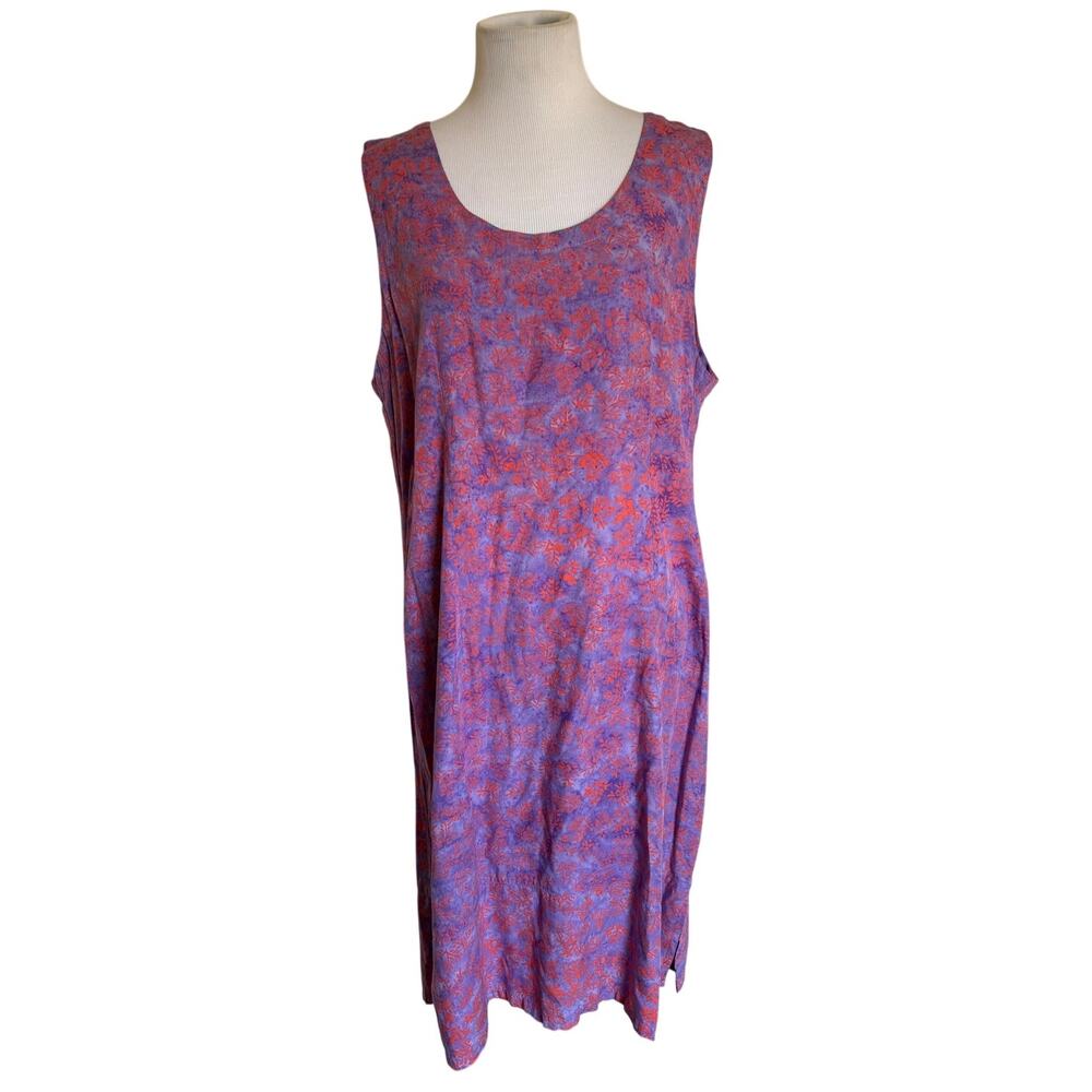 Vintage 90s Go Fish Purple Botanical Tank Midi Dress Artsy Boho
